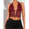 imageSOLY HUX Womens Sexy Lace Sheer Corset Top Halter Neck Tie Up Backless Crop Tops Party Rave OutfitsSolid Burgundy