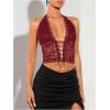 imageSOLY HUX Womens Sexy Lace Sheer Corset Top Halter Neck Tie Up Backless Crop Tops Party Rave OutfitsSolid Burgundy
