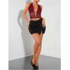 imageSOLY HUX Womens Sexy Lace Sheer Corset Top Halter Neck Tie Up Backless Crop Tops Party Rave OutfitsSolid Burgundy