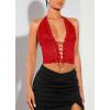 imageSOLY HUX Womens Sexy Lace Sheer Corset Top Halter Neck Tie Up Backless Crop Tops Party Rave OutfitsSolid Red