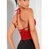 imageSOLY HUX Womens Sexy Lace Sheer Corset Top Halter Neck Tie Up Backless Crop Tops Party Rave OutfitsSolid Red
