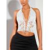 imageSOLY HUX Womens Sexy Lace Sheer Corset Top Halter Neck Tie Up Backless Crop Tops Party Rave OutfitsSolid White
