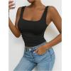 imageSOLY HUX Womens Summer Sleeveless Square Neck Tank Top Ruched Slim Fit Basic Vest TopsPlain Black