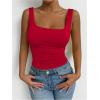 imageSOLY HUX Womens Summer Sleeveless Square Neck Tank Top Ruched Slim Fit Basic Vest TopsPlain Red