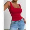 imageSOLY HUX Womens Summer Sleeveless Square Neck Tank Top Ruched Slim Fit Basic Vest TopsPlain Red