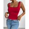 imageSOLY HUX Womens Summer Sleeveless Square Neck Tank Top Ruched Slim Fit Basic Vest TopsPlain Red