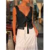 imageSOLY HUX Womens Y2k Lace Trim Open Tie Front Tank Top V Neck Sleeveless TopsPlain Black