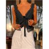 imageSOLY HUX Womens Y2k Lace Trim Open Tie Front Tank Top V Neck Sleeveless TopsPlain Black