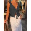 imageSOLY HUX Womens Y2k Lace Trim Open Tie Front Tank Top V Neck Sleeveless TopsPure Dark Grey