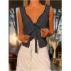 imageSOLY HUX Womens Y2k Lace Trim Open Tie Front Tank Top V Neck Sleeveless TopsPure Dark Grey