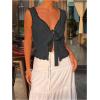 imageSOLY HUX Womens Y2k Lace Trim Open Tie Front Tank Top V Neck Sleeveless TopsPure Dark Grey