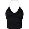 imageSOLY HUX Womens Music Festival Outfits V Neck Sleeveless Halter Tops Ruched Backless Cami Crop TopBlack and White