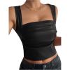 imageSOLY HUX Womens PU Leather Square Neck Tank Tops Sleeveless Slim Fitted Party Club Crop TopPure Black