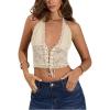 imageSOLY HUX Womens Sexy Lace Sheer Corset Top Halter Neck Tie Up Backless Crop Tops Party Rave OutfitsSolid Apricot