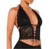 imageSOLY HUX Womens Sexy Lace Sheer Corset Top Halter Neck Tie Up Backless Crop Tops Party Rave OutfitsSolid Black