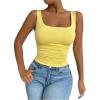 imageSOLY HUX Womens Summer Sleeveless Square Neck Tank Top Ruched Slim Fit Basic Vest TopsPlain Yellow