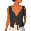 imageSOLY HUX Womens Y2k Lace Trim Open Tie Front Tank Top V Neck Sleeveless TopsPure Dark Grey