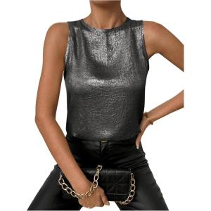 imageSOLY HUX Womens Metallic Tank Top Round Neck Sleeveless Casual Summer TopsPure Black
