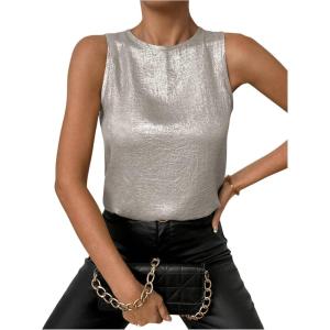 imageSOLY HUX Womens Metallic Tank Top Round Neck Sleeveless Casual Summer TopsPure Silver