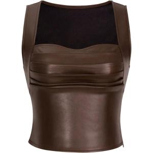 imageSOLY HUX Womens PU Leather Square Neck Tank Tops Sleeveless Slim Fitted Party Club Crop TopCoffee Brown