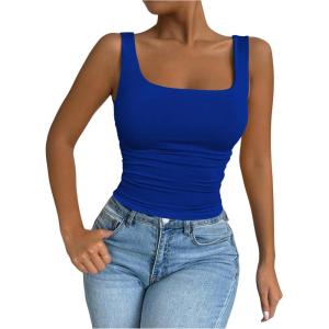 imageSOLY HUX Womens Summer Sleeveless Square Neck Tank Top Ruched Slim Fit Basic Vest TopsRoyal Blue