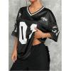 imageSOLY HUX Jersey Shirts for Women Y2k Graphic Number Oversized Tees V Neck Half Sleeve Cute Soccer Streetwear T Shirt TopsBlack Letter