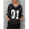 imageSOLY HUX Jersey Shirts for Women Y2k Graphic Number Oversized Tees V Neck Half Sleeve Cute Soccer Streetwear T Shirt TopsBlack Letter