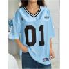 imageSOLY HUX Jersey Shirts for Women Y2k Graphic Number Oversized Tees V Neck Half Sleeve Cute Soccer Streetwear T Shirt TopsBlue Number