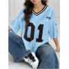 imageSOLY HUX Jersey Shirts for Women Y2k Graphic Number Oversized Tees V Neck Half Sleeve Cute Soccer Streetwear T Shirt TopsBlue Number