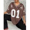 imageSOLY HUX Jersey Shirts for Women Y2k Graphic Number Oversized Tees V Neck Half Sleeve Cute Soccer Streetwear T Shirt TopsBrown Letter