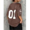 imageSOLY HUX Jersey Shirts for Women Y2k Graphic Number Oversized Tees V Neck Half Sleeve Cute Soccer Streetwear T Shirt TopsBrown Letter
