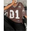 imageSOLY HUX Jersey Shirts for Women Y2k Graphic Number Oversized Tees V Neck Half Sleeve Cute Soccer Streetwear T Shirt TopsBrown Letter