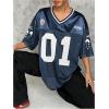 imageSOLY HUX Jersey Shirts for Women Y2k Graphic Number Oversized Tees V Neck Half Sleeve Cute Soccer Streetwear T Shirt TopsDark Blue Letter
