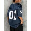 imageSOLY HUX Jersey Shirts for Women Y2k Graphic Number Oversized Tees V Neck Half Sleeve Cute Soccer Streetwear T Shirt TopsDark Blue Letter