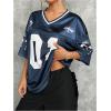 imageSOLY HUX Jersey Shirts for Women Y2k Graphic Number Oversized Tees V Neck Half Sleeve Cute Soccer Streetwear T Shirt TopsDark Blue Letter