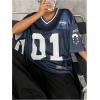 imageSOLY HUX Jersey Shirts for Women Y2k Graphic Number Oversized Tees V Neck Half Sleeve Cute Soccer Streetwear T Shirt TopsDark Blue Letter