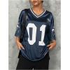 imageSOLY HUX Jersey Shirts for Women Y2k Graphic Number Oversized Tees V Neck Half Sleeve Cute Soccer Streetwear T Shirt TopsDark Blue Letter