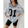 imageSOLY HUX Jersey Shirts for Women Y2k Graphic Number Oversized Tees V Neck Half Sleeve Cute Soccer Streetwear T Shirt TopsGrey Letter