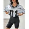 imageSOLY HUX Jersey Shirts for Women Y2k Graphic Number Oversized Tees V Neck Half Sleeve Cute Soccer Streetwear T Shirt TopsGrey Letter