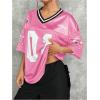imageSOLY HUX Jersey Shirts for Women Y2k Graphic Number Oversized Tees V Neck Half Sleeve Cute Soccer Streetwear T Shirt TopsHotpink Number