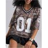 imageSOLY HUX Jersey Shirts for Women Y2k Graphic Number Oversized Tees V Neck Half Sleeve Cute Soccer Streetwear T Shirt TopsMulticoloured Maple Leaf