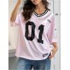 imageSOLY HUX Jersey Shirts for Women Y2k Graphic Number Oversized Tees V Neck Half Sleeve Cute Soccer Streetwear T Shirt TopsPink Letter