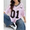 imageSOLY HUX Jersey Shirts for Women Y2k Graphic Number Oversized Tees V Neck Half Sleeve Cute Soccer Streetwear T Shirt TopsPink Letter