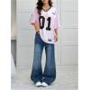 imageSOLY HUX Jersey Shirts for Women Y2k Graphic Number Oversized Tees V Neck Half Sleeve Cute Soccer Streetwear T Shirt TopsPink Letter