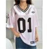 imageSOLY HUX Jersey Shirts for Women Y2k Graphic Number Oversized Tees V Neck Half Sleeve Cute Soccer Streetwear T Shirt TopsPink Letter