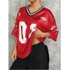 imageSOLY HUX Jersey Shirts for Women Y2k Graphic Number Oversized Tees V Neck Half Sleeve Cute Soccer Streetwear T Shirt TopsRed Number