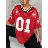 imageSOLY HUX Jersey Shirts for Women Y2k Graphic Number Oversized Tees V Neck Half Sleeve Cute Soccer Streetwear T Shirt TopsRed Number
