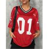 imageSOLY HUX Jersey Shirts for Women Y2k Graphic Number Oversized Tees V Neck Half Sleeve Cute Soccer Streetwear T Shirt TopsRed Number