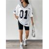 imageSOLY HUX Jersey Shirts for Women Y2k Graphic Number Oversized Tees V Neck Half Sleeve Cute Soccer Streetwear T Shirt TopsWhite Letter