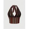 imageSOLY HUX Womens Boho Summer Halter Crop Tops Sleeveless Backless Tank Top Casual Sexy Going Out TopsBrown Printed